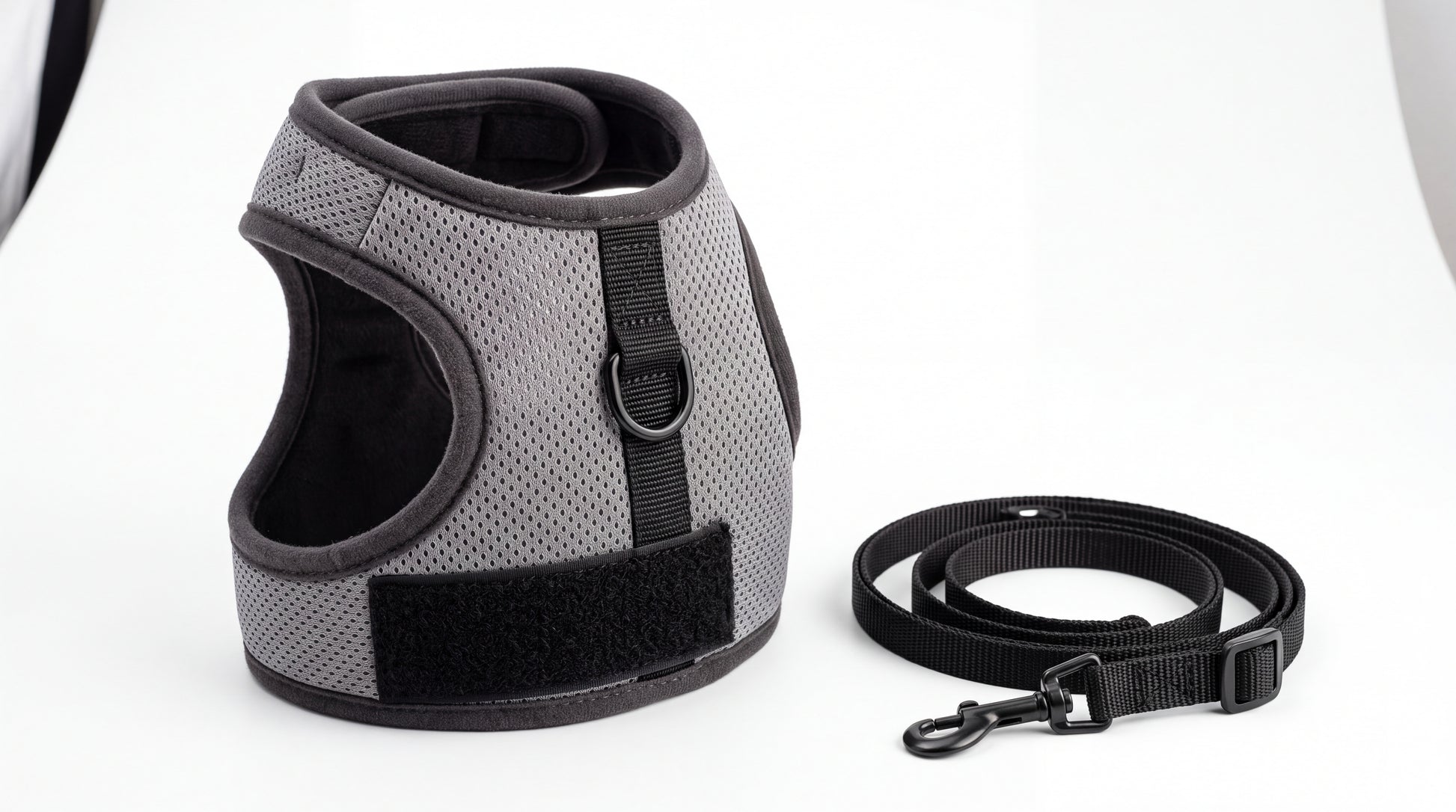 Harnais-veste gris pour chat avec laisse incluse — vue studio