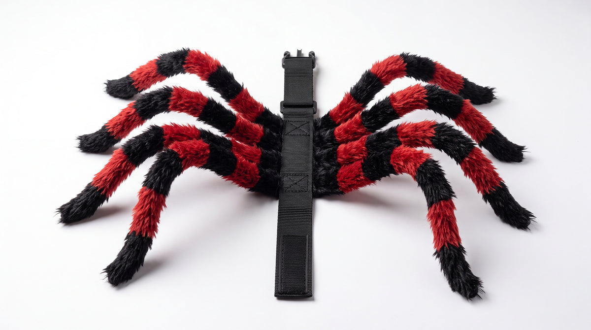 Déguisement d'araignée Halloween à huit pattes velues noires et rouges — vue studio