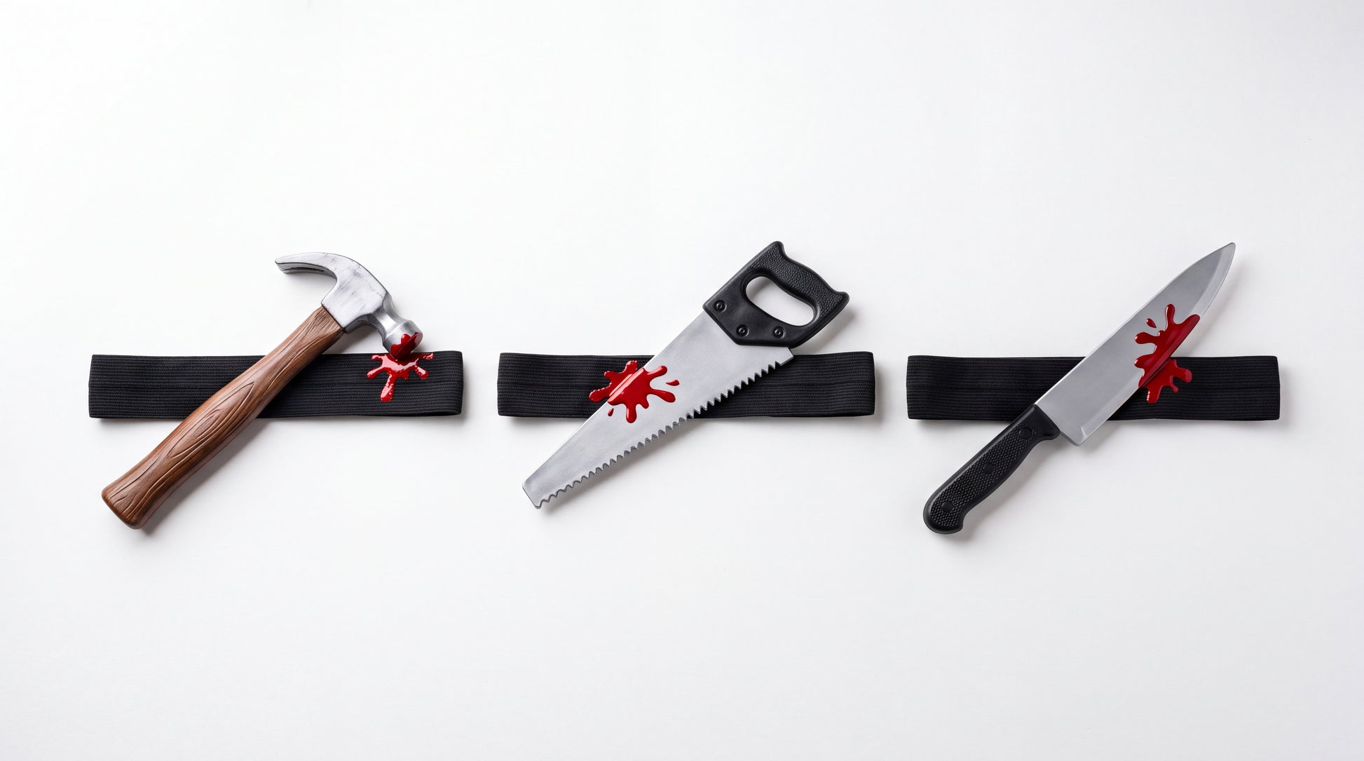 Les trois modèles de serre-tête d'Halloween : marteau, scie et couteau — vue studio
